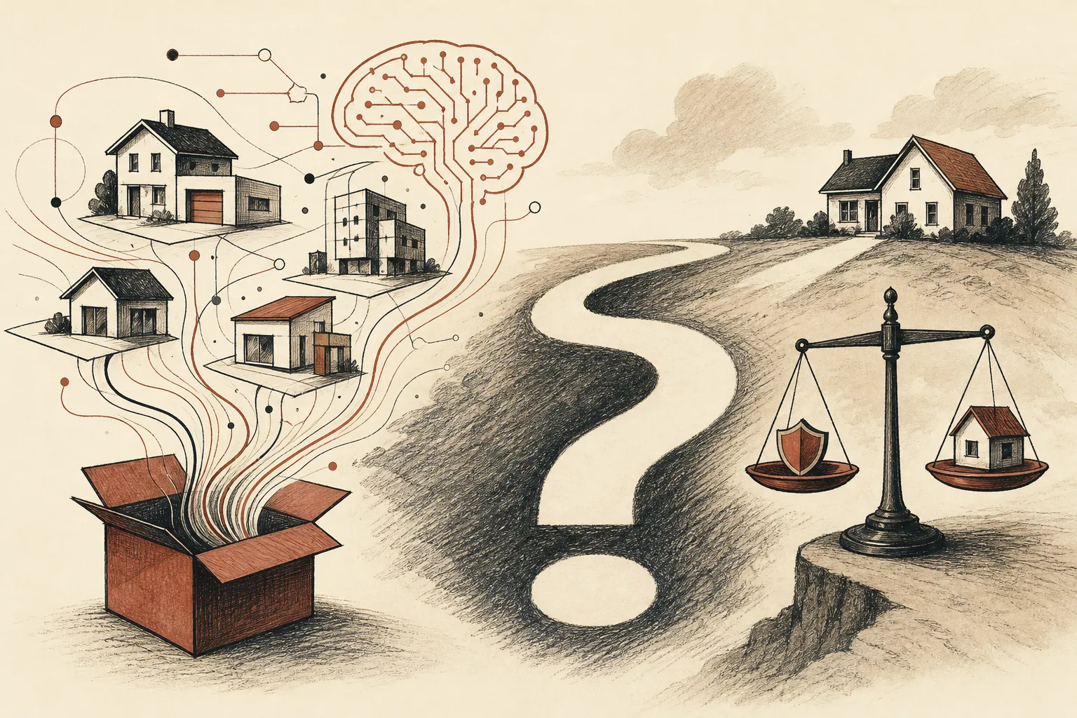 Illustration for the story: AI tools expand in real estate, but benefits and risks remain unclear