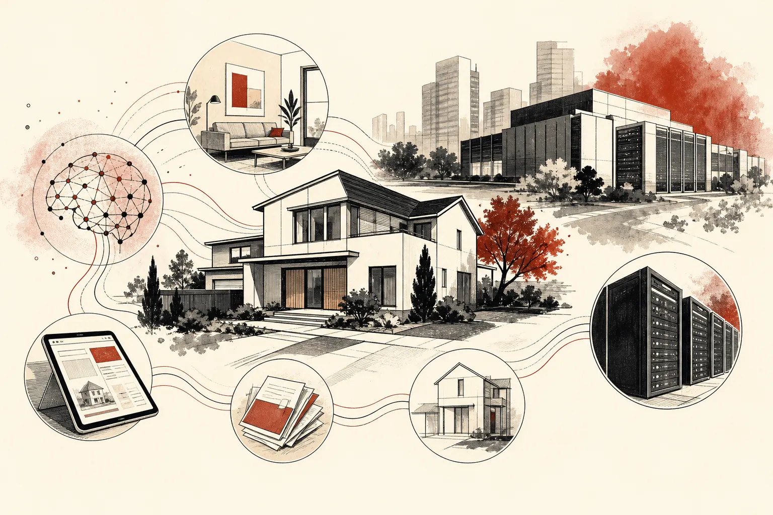 Illustration for the story: AI tools in real estate expand with new platforms for leads, lending and data centers