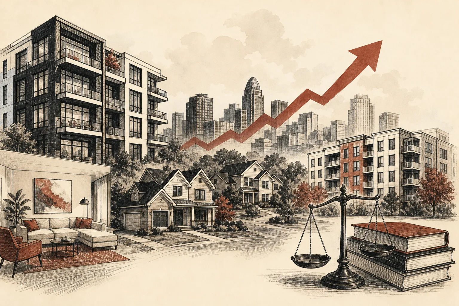 Illustration for the story: Cincinnati metro housing market sees luxury sales, price growth and legal developments