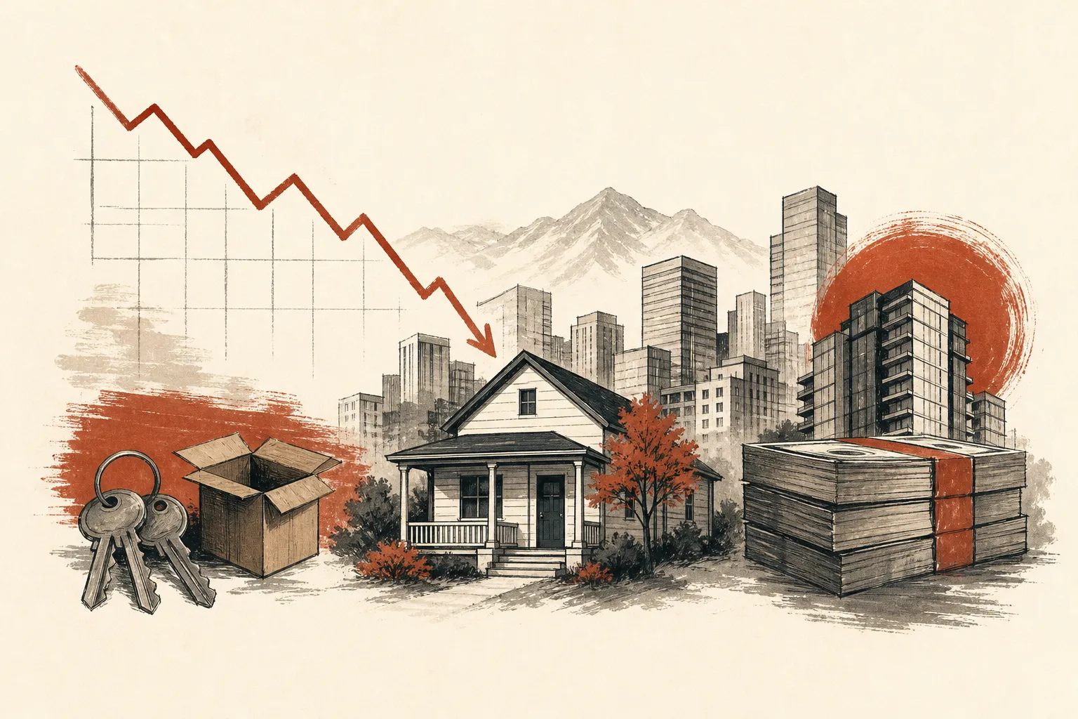 Illustration for the story: Denver housing market shows signs of cooling amid eviction concerns and investment deals