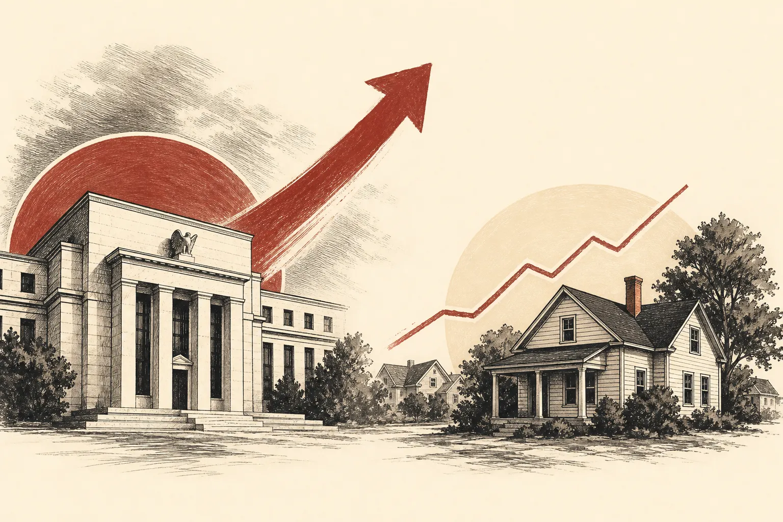 Illustration for the story: Fed signals December rate hike as home values rise slightly despite market shifts