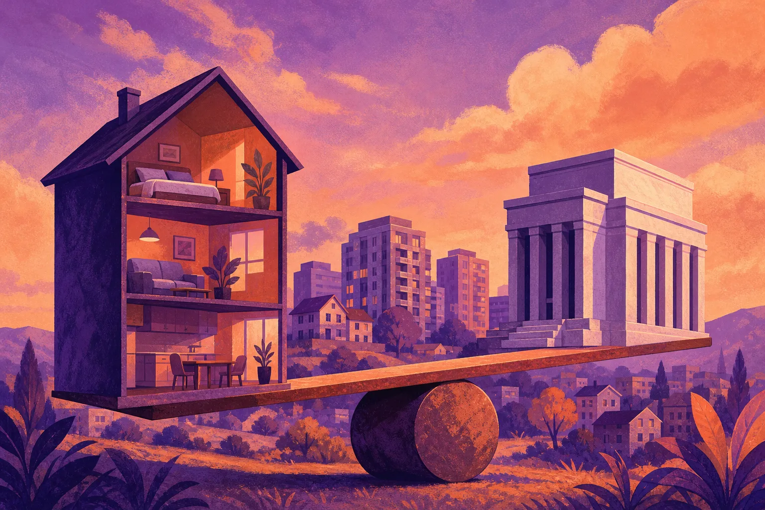 Illustration for the story: Fed signals December rate hike as home values rise slightly despite market shifts