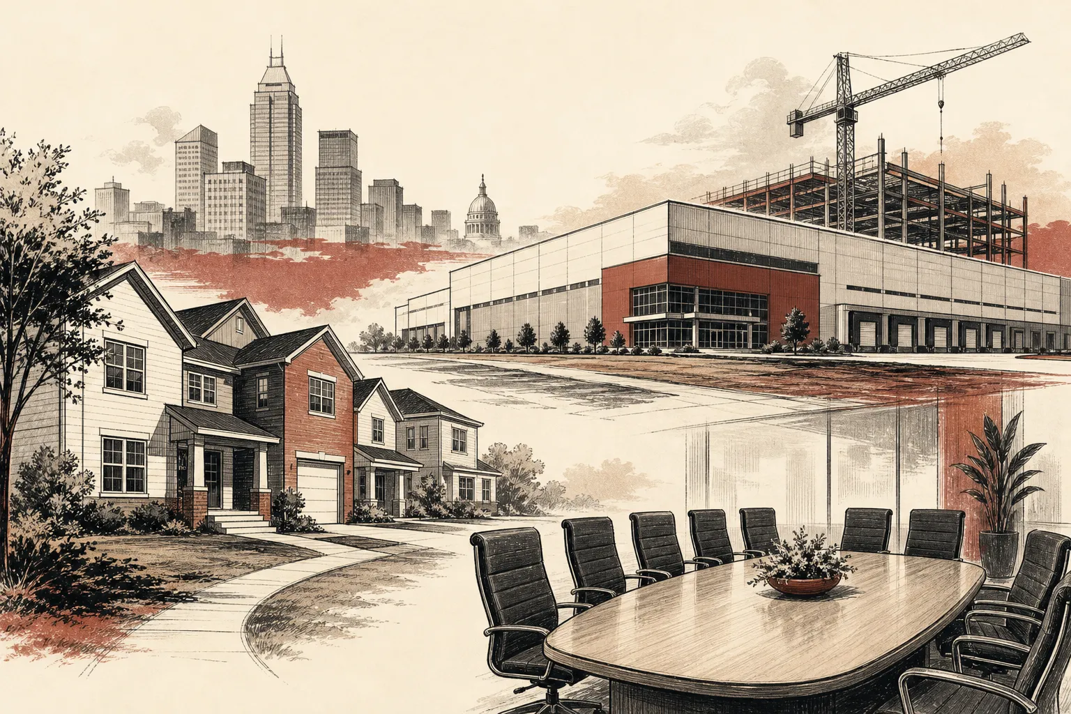 Illustration for the story: Indianapolis metro sees property acquisition, industrial growth and board changes