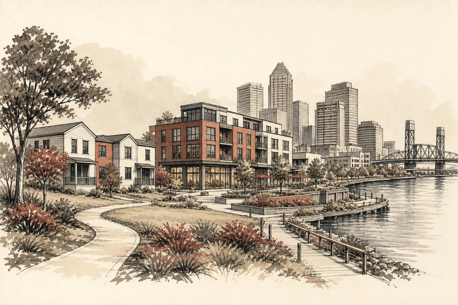 Illustration for the story: Jacksonville housing developments include affordable housing plans and downtown expansion