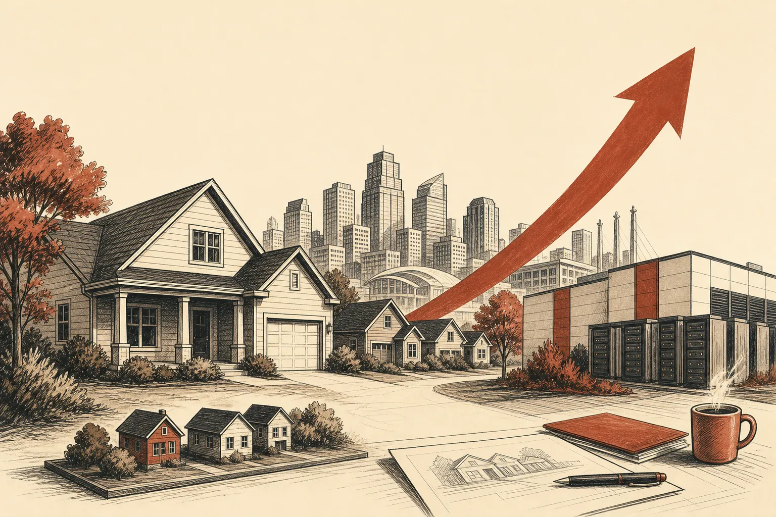 Illustration for the story: Kansas City home values rise 3.7% annually as local real estate firms expand services