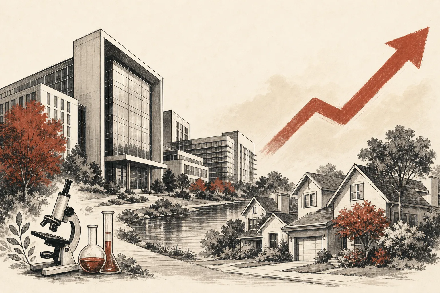 Illustration for the story: KKR invests $475 million in San Diego life science campus as home values rise slightly
