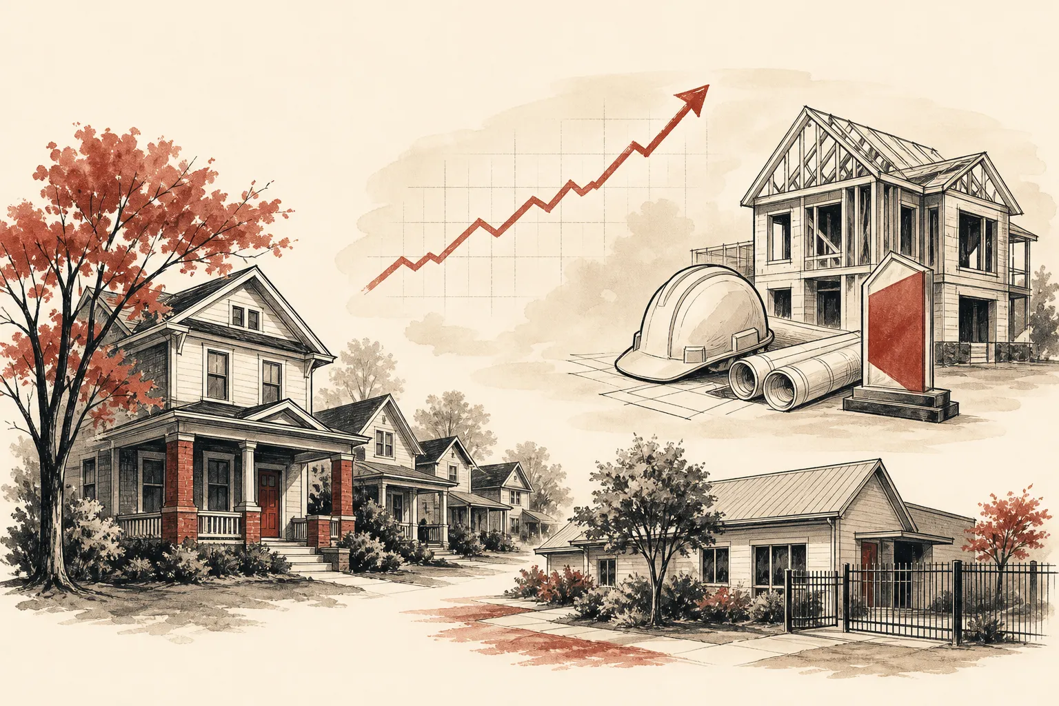 Illustration for the story: Louisville housing market sees modest price gain amid local property sales and workplace awards