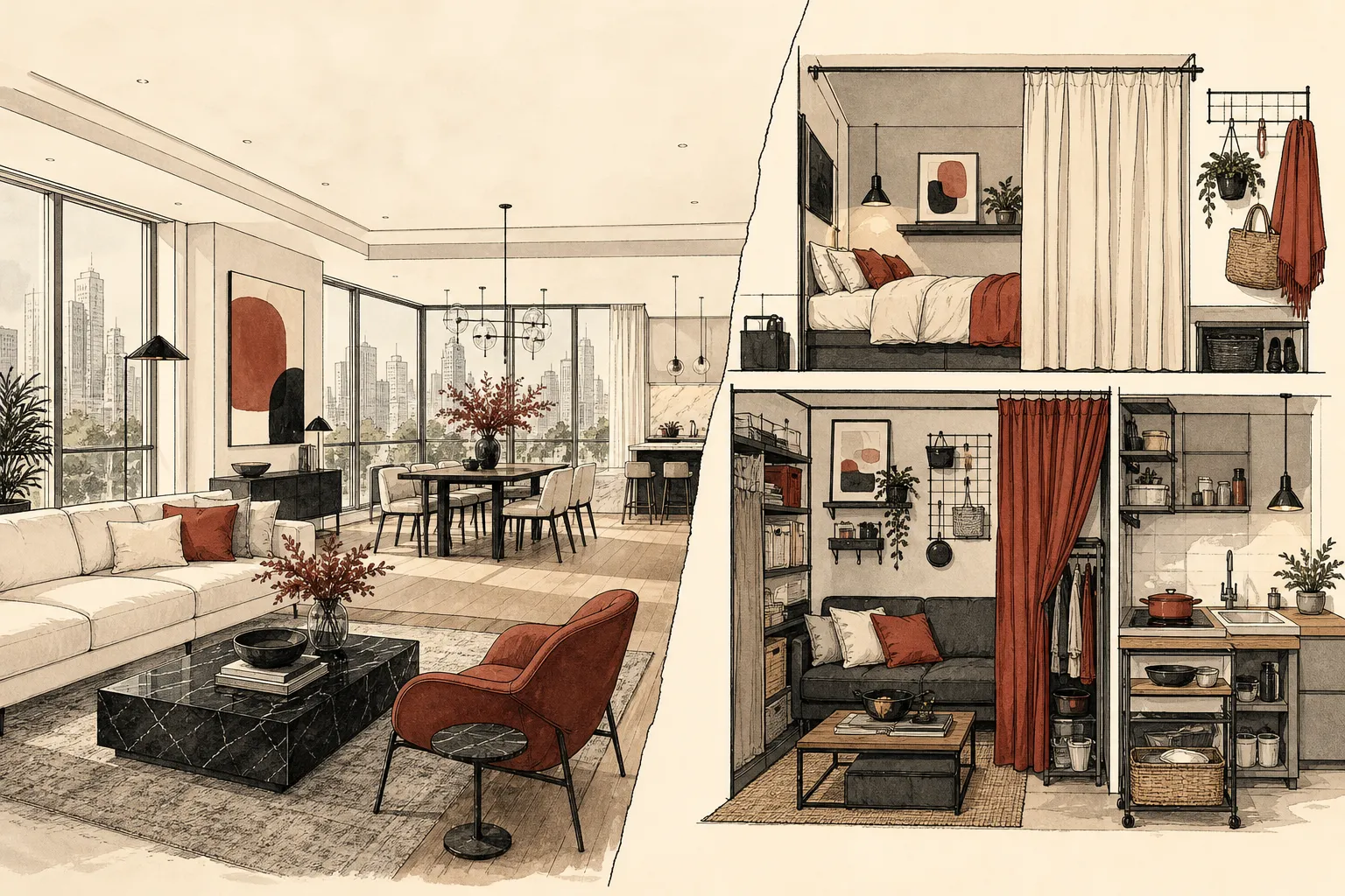 Illustration for the story: Luxury condos embrace four-bedroom layouts as renters rethink small-space design