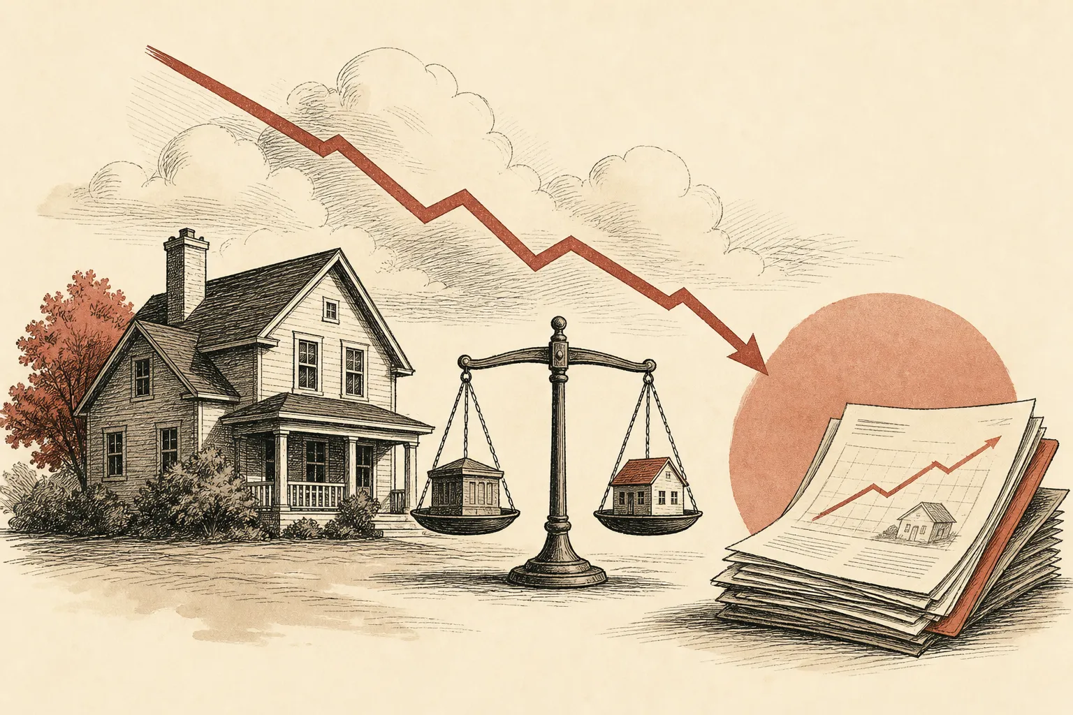 Illustration for the story: Mortgage rates dip slightly as Fed holds benchmark rates, applications rise