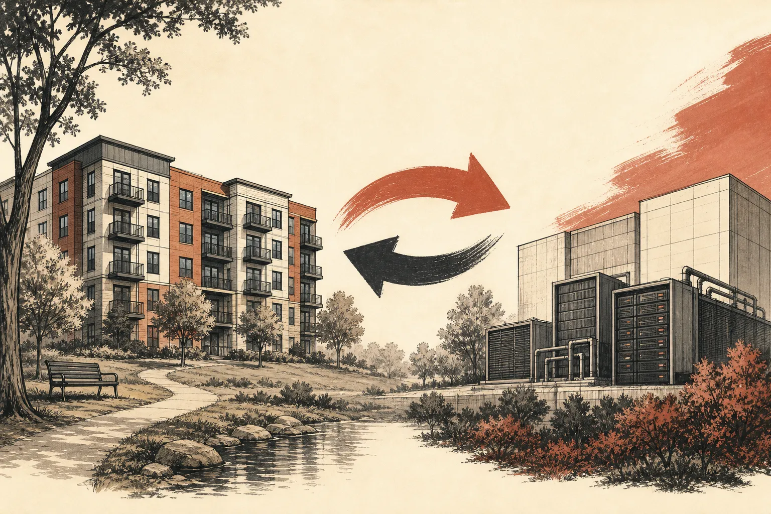 Illustration for the story: New apartment project next to Huff Park in Grand Rapids sees developer change