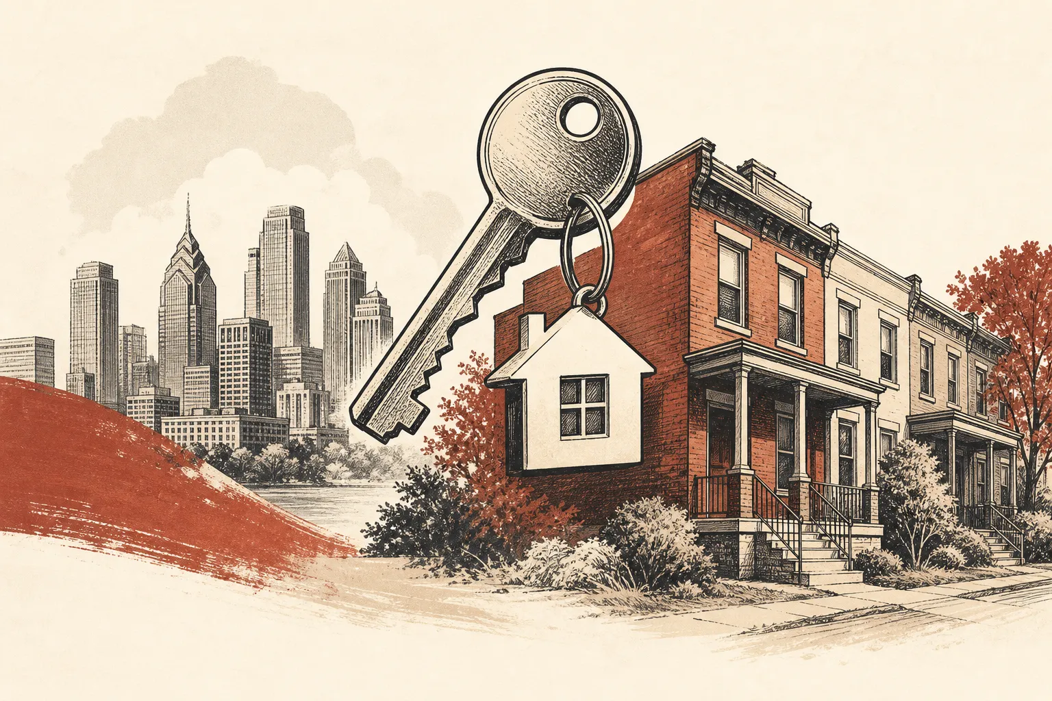 Illustration for the story: Philadelphia unveils city-backed mortgage program with 3% down and 620 credit score minimum