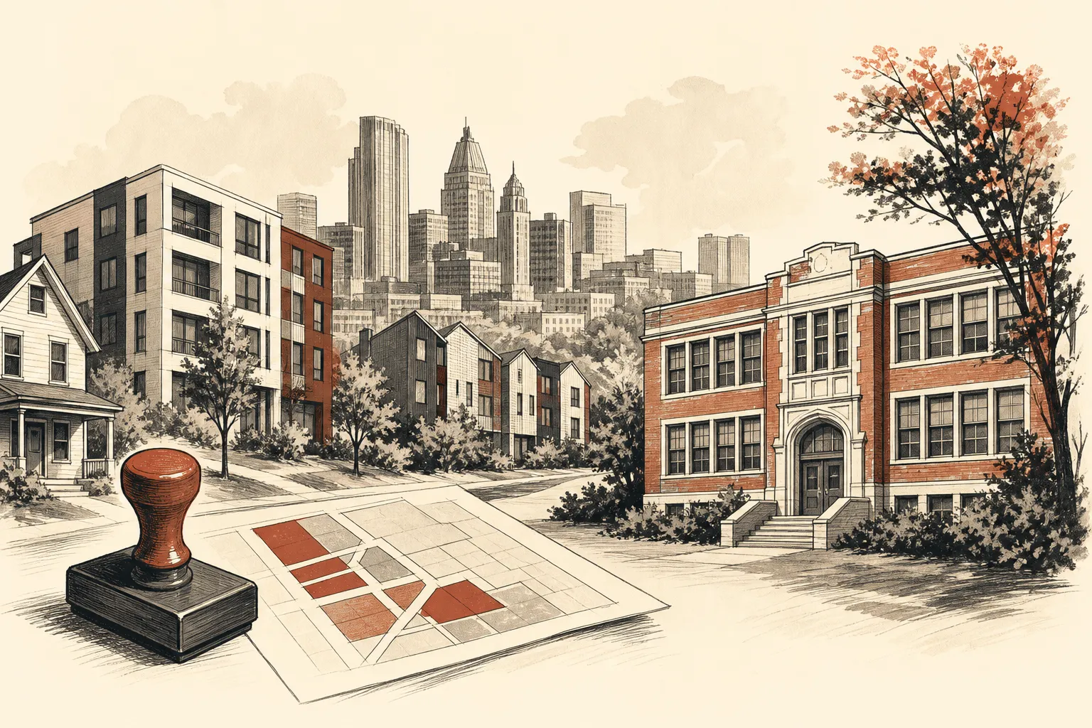 Illustration for the story: Pittsburgh approves zoning reforms as home sales decline and affordable housing projects advance