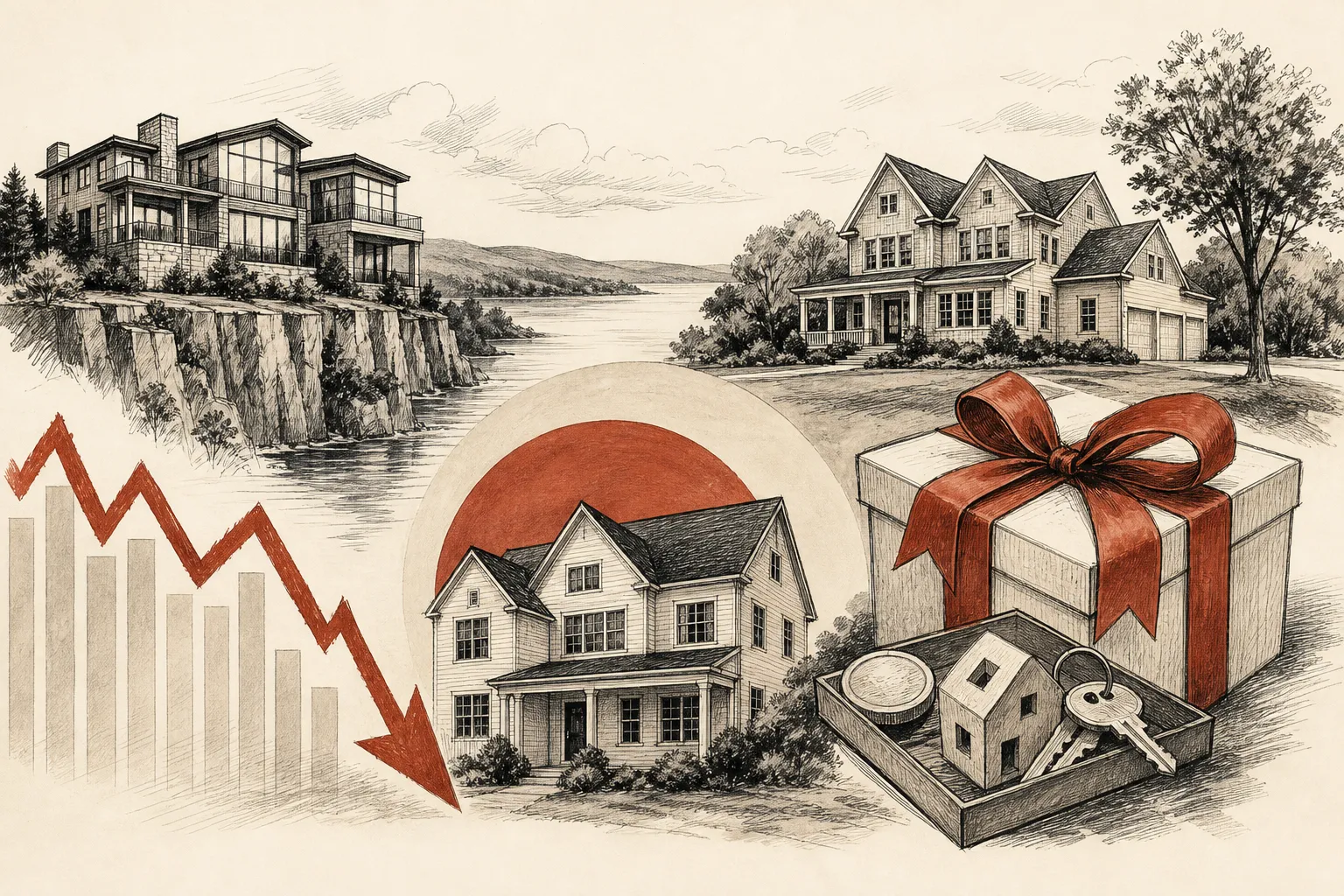 Illustration for the story: Priciest homes, price cuts and seller rebates shape national housing news