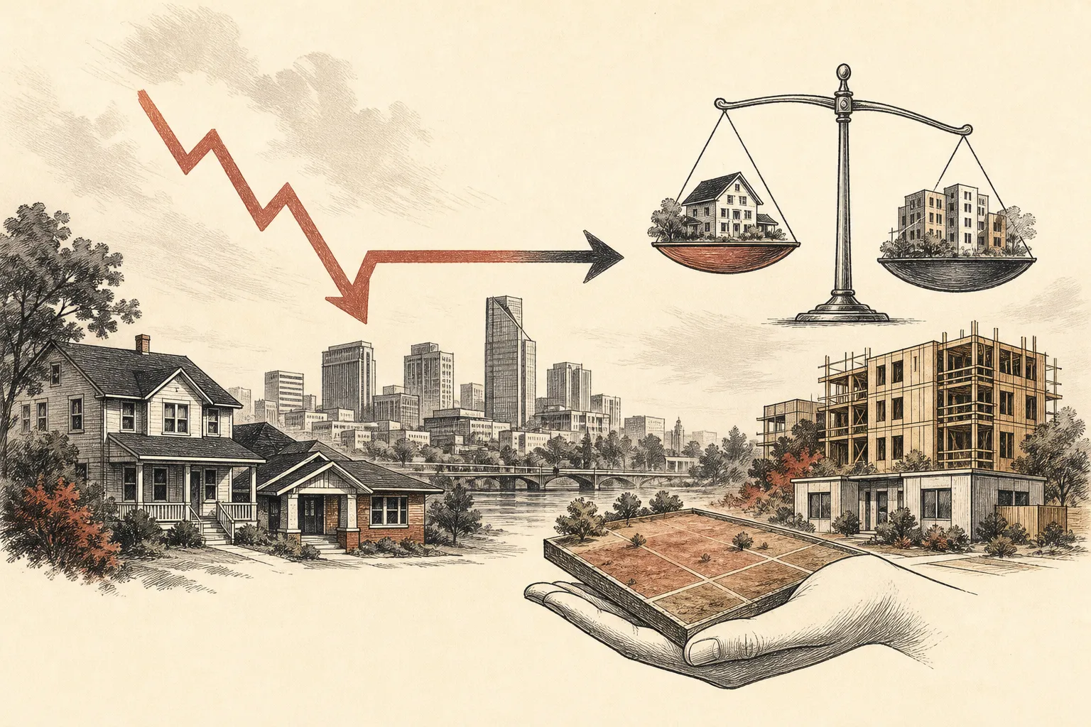 Illustration for the story: Sacramento housing market shows mixed signals as affordability efforts continue