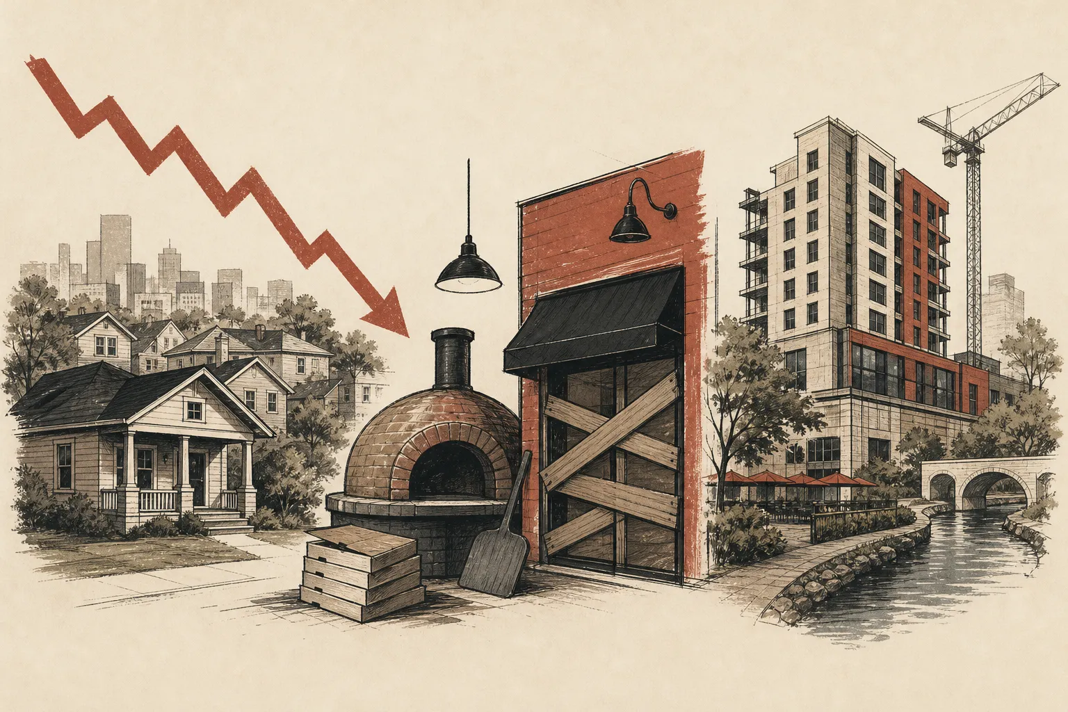 Illustration for the story: San Antonio housing market sees price decline amid local business and development shifts