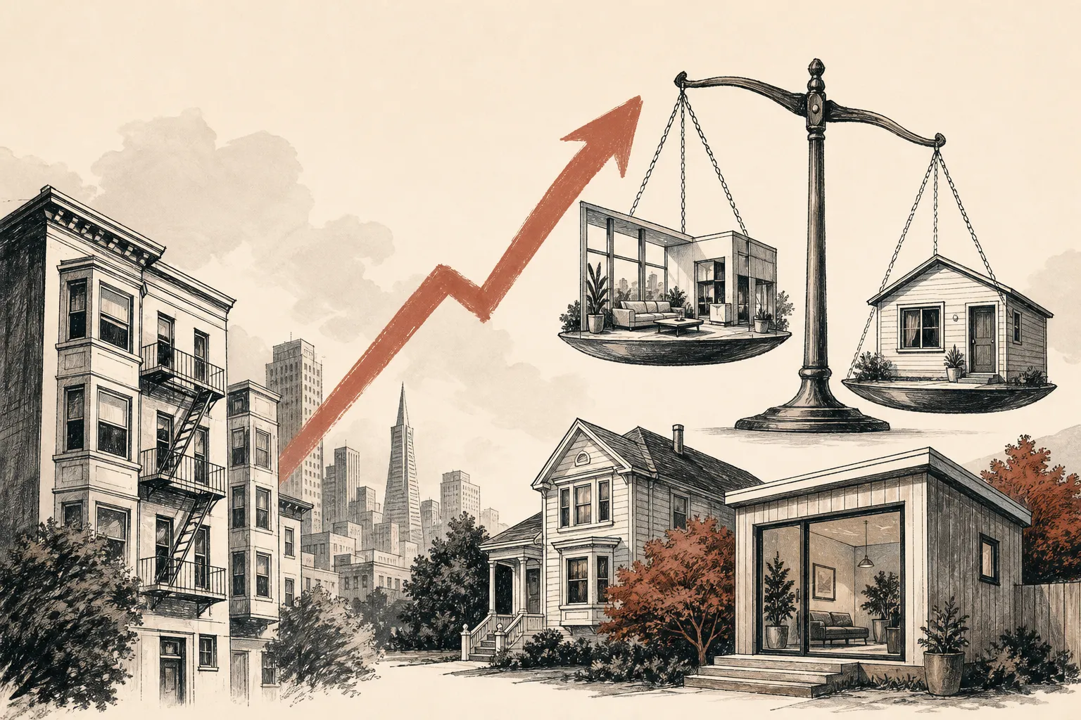 Illustration for the story: San Francisco rents hit record as ADU ruling and luxury sales shift market